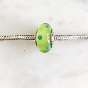 Pandora Retired Lime Green Polka Dots Murano Charm